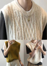 Beige Patchwork Loose Knit Waistcoat Top O Neck Fall