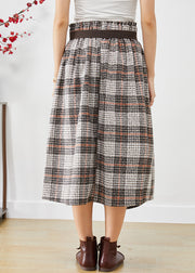 Beige Plaid Woolen Skirts Asymmetrical High Waist Fall