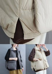Beige Pockets Patchwork Fine Cotton Filled Vest Zip Up Sleeveless