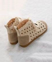 Beige Sandals Boots Faux Leather Classy Splicing Hollow Out Lace Up