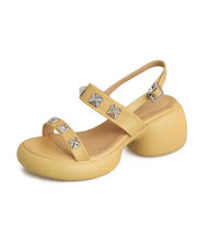 Beige Sandals Chunky Faux Leather DIY Splicing Rivet Buckle Strap