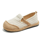 Beige Striped Cotton Linen Flat  Flat Shoes For Women - SooLinen