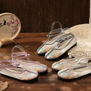 Beige Tulle Embroideried Oriental Flat Shoes - SooLinen