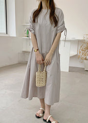 Beige Wrinkled Cotton Maxi Dress Long Sleeve