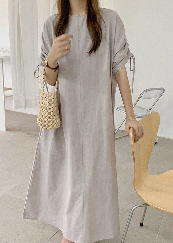 Beige Wrinkled Cotton Maxi Dress Long Sleeve