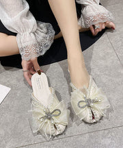 Beige Zircon Bow Nail Bead Splicing Fashion Slide Sandals