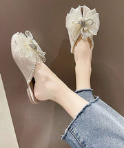 Beige Zircon Bow Nail Bead Splicing Fashion Slide Sandals