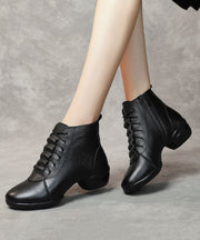 Black Ankle Boots Chunky Faux Leather New Splicing Zippered