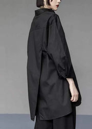 Black Asymmetrical Design Cotton Long Shirts Oversized Spring