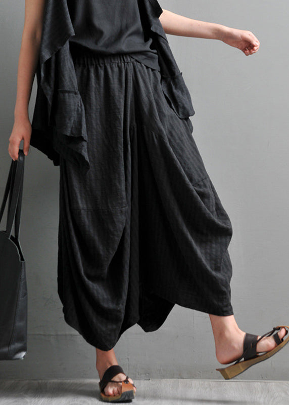 Black Asymmetrical Elastic Waist Pockets Pants Skirt Summer
