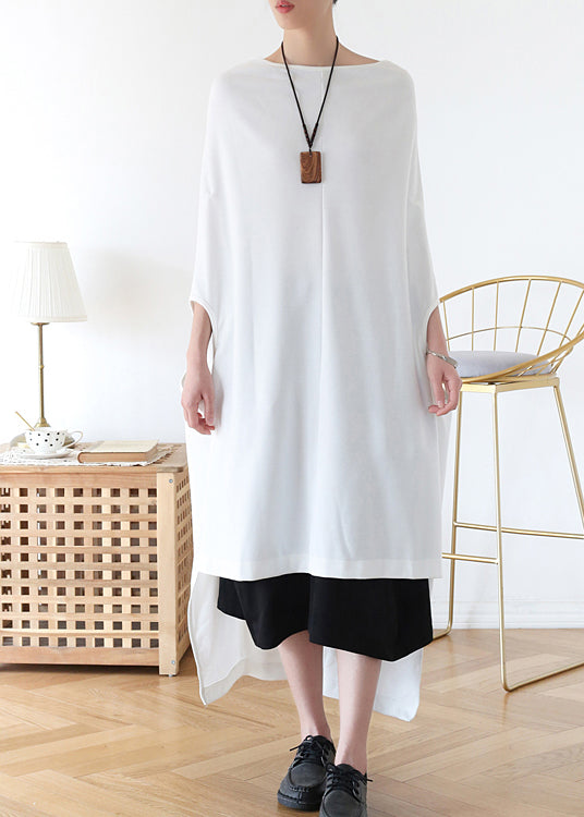 Black Backless Baggy Cotton Long Dress Low High Design Batwing Sleeve