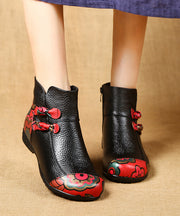 Black Boots Cowhide Leather Handmade Splicing Print