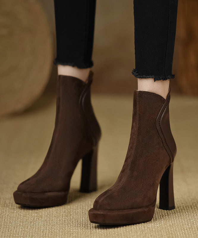 Black Boots High Heel Suede Comfy Classy Splicing Zippered