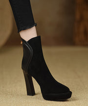 Black Boots High Heel Suede Comfy Classy Splicing Zippered