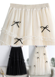 Black Bow High Waist Tulle A Line Skirts Fall