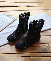 Black Breathable Mesh Simple Zippered Splicing Hollow Out Boots