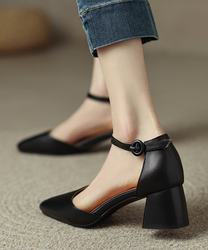 Black Buckle Strap Splicing Plus Size Chunky High Heels