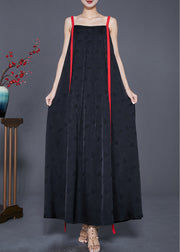 Black Butterfly Jacquard Silk Spaghetti Strap Dress Dress Summer