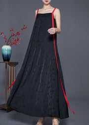 Black Butterfly Jacquard Silk Spaghetti Strap Dress Dress Summer