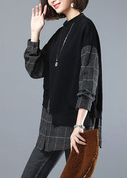 Black Button Fake Two Pieces Sweatshirt Long Sleeve