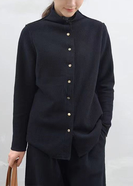 Black Button Patchwork Loose Cotton Coats Long Sleeve