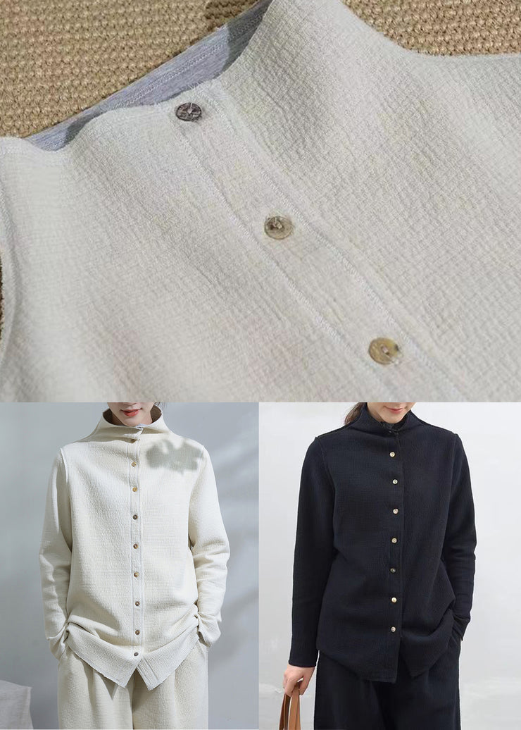 Black Button Patchwork Loose Cotton Coats Long Sleeve