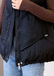 Black Casual Pockets drawstring Winter Sleeveless down vest