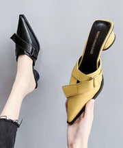 Black Chunky Faux Leather Elegant Splicing Slide Sandals Pointed Toe