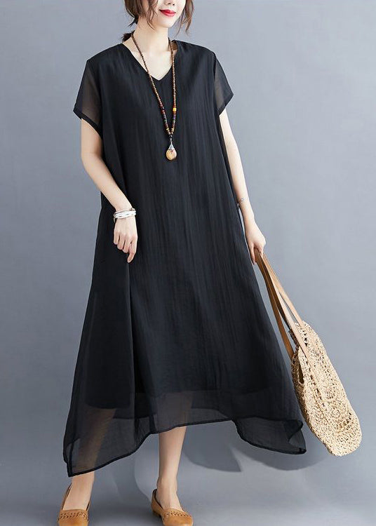 Black Cotton Long Dress Oversized Exra Large Hem Summer