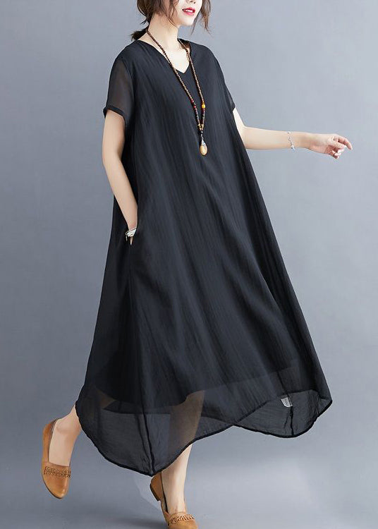 Black Cotton Long Dress Oversized Exra Large Hem Summer