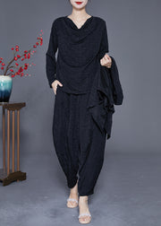 Black Cotton Three Piece Set Women Clothing Oversized Wrinkled Spring