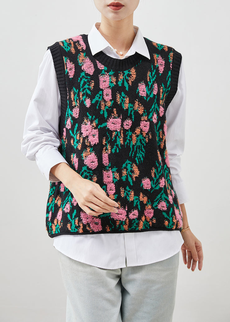 Black Cozy Knit Vest Tops Jacquard Spring