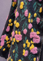 Black Cozy Patchwork Loose Knit Coat O-Neck Spring