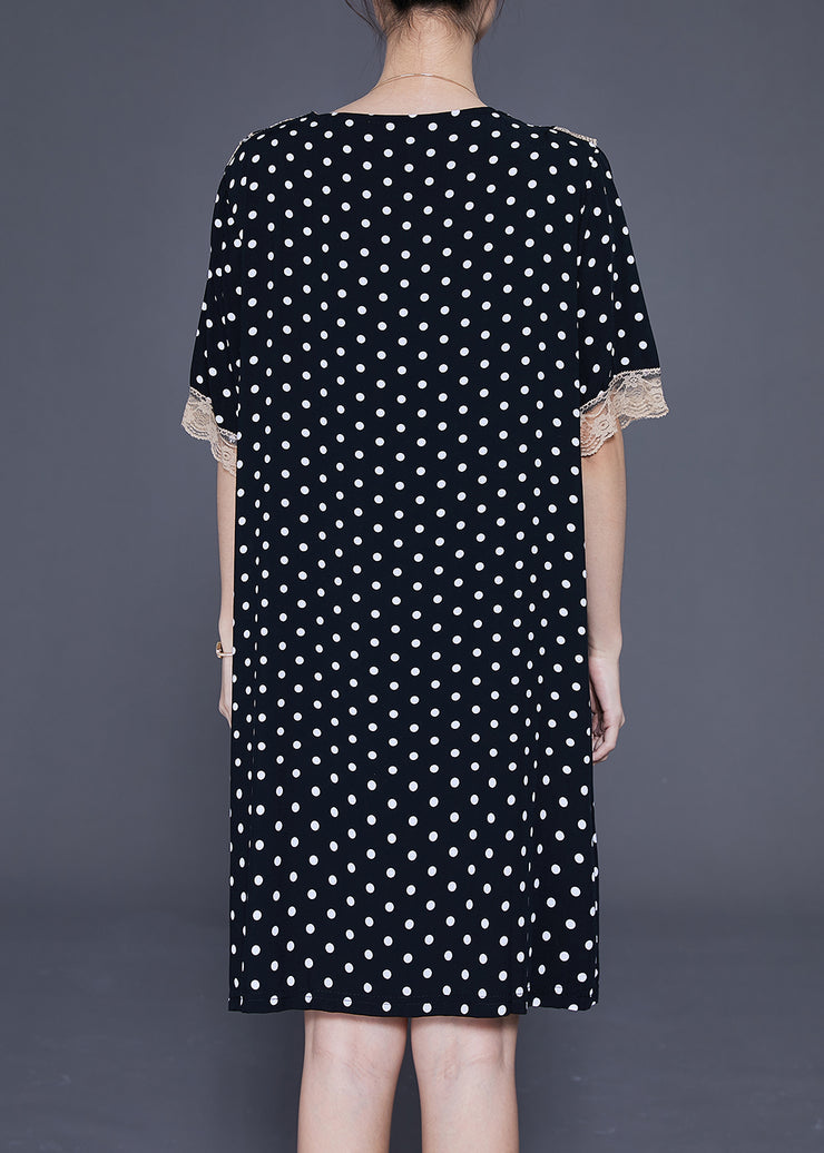 Black Dot Print Cotton Vacation Dresses Oversized Summer