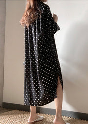 Black Dot Side Open Maxi Dress Long Sleeve