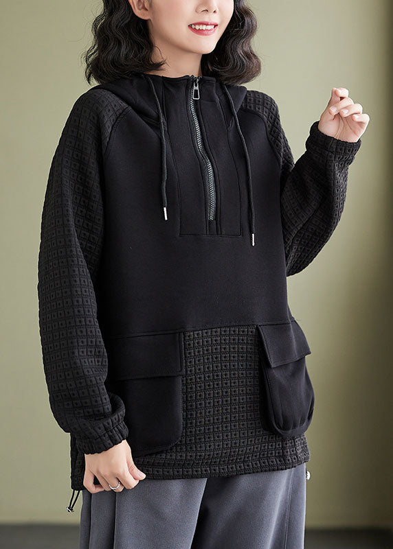 Black Drawstring Hooded Sweatshirt Long Sleeve
