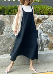 Black Drawstring Long Beach Dress Sleeveless