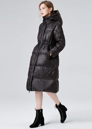 Black Duck Down Cinch Coats In Winter Hooded Drawstring Winter