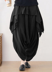 Schwarzer Hosenrock aus Baumwolle mit elastischem Bund und weitem Bein Herbst