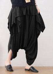 Schwarzer Hosenrock aus Baumwolle mit elastischem Bund und weitem Bein Herbst