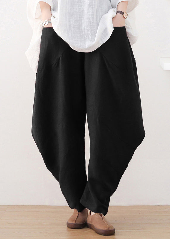 Schwarze Hosen mit elastischen Taillentaschen und weitem Bein Herbst