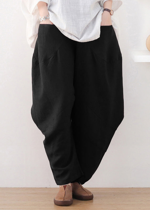 Schwarze Hosen mit elastischen Taillentaschen und weitem Bein Herbst