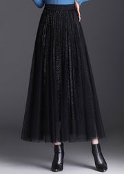 Black Elastic Waist Tulle A Line Skirts Spring