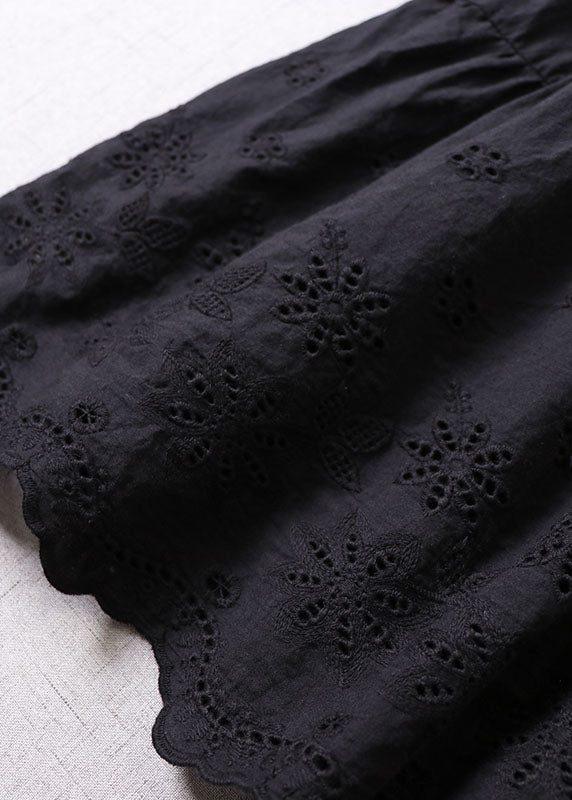 Schwarze bestickte Patchwork-Minikleider aus Baumwolle Frühling