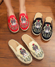 Black Embroideried Slippers Shoes - SooLinen