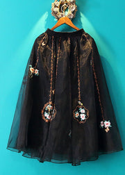 Black Embroidered Tulle Skirts Wrinkled Retro Summer