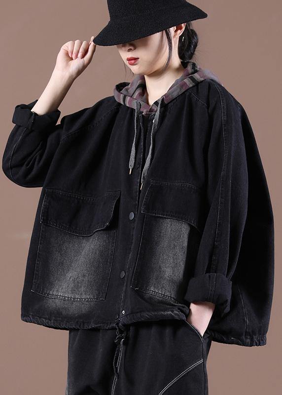 Black Fashion Trench Coat Drawstring Hooded Spring Outwear - SooLinen