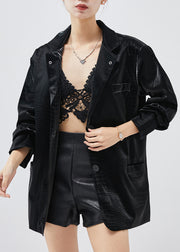 Black Faux Leather Jacket Oversized Metal Chain Spring