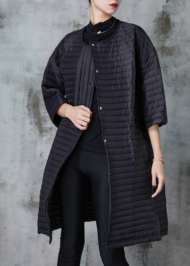 Black Fine Cotton Filled Coats O-Neck Oversized Half Sleeve