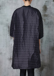 Black Fine Cotton Filled Coats O-Neck Oversized Half Sleeve
